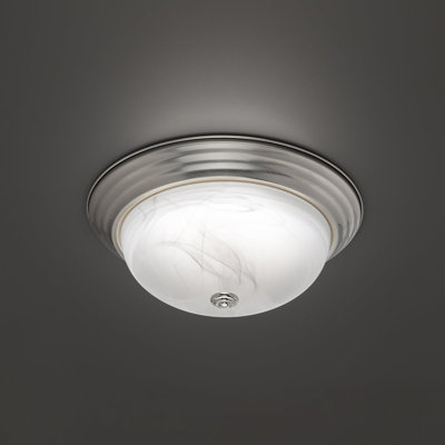 East Grove Home Builder Essential Collection LED Round Flush Mount Ceiling Light with White Marbled Glass and 5-CCT Selectability 2700-3000-3500-4000-5000K and in Brushed Nickel