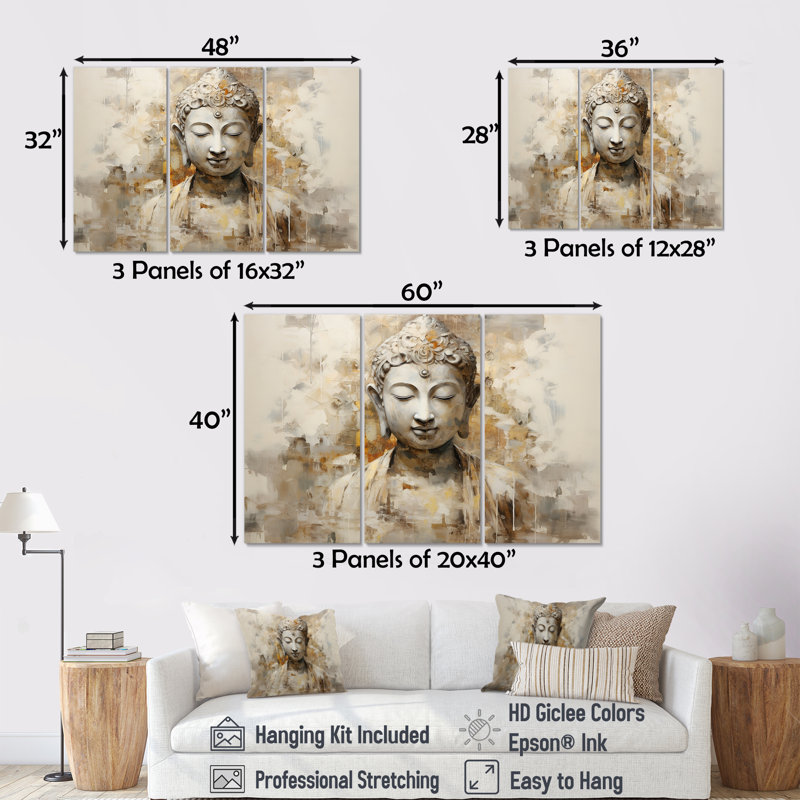 Ensemble d'art mural «bouddhisme» Tivona, Toile tendue, H 32 po x l 48 po