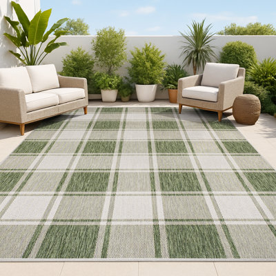 Sabine Traditional Farmhouse Bold Gingham Green/Cream Indoor/Outdoor Rug