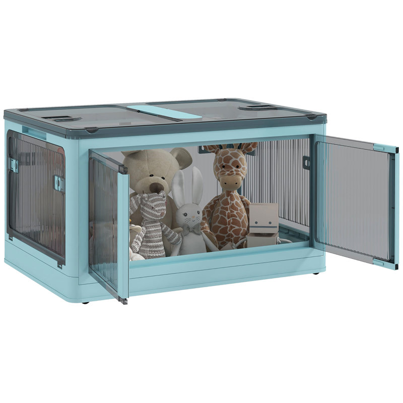 Bacs de rangement empilables avec couvercles, roues et pliables, bleu