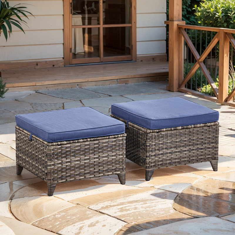 Lark Manor™ Outdoor Wicker Ottomans With Olefin Cushions