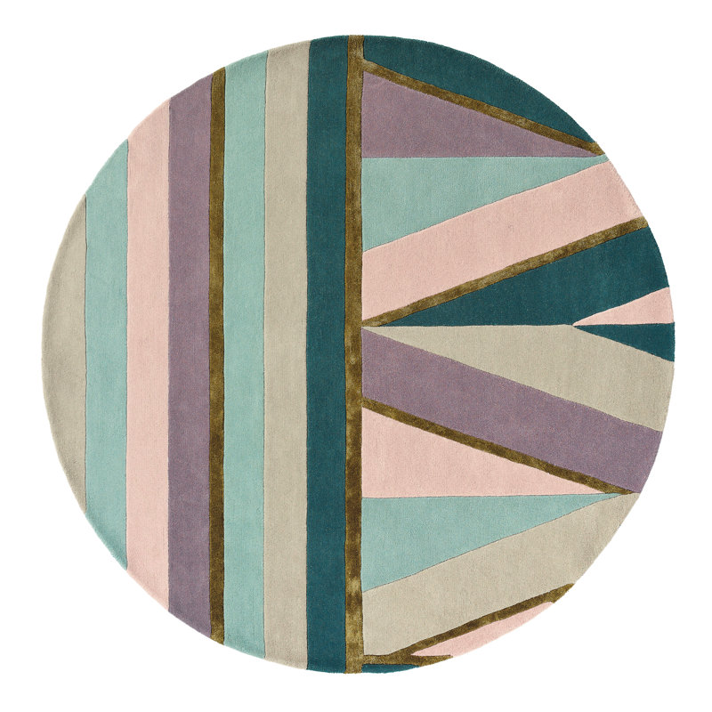 Hand Tufted Area Rug in Pink/Green, Round 6'7"