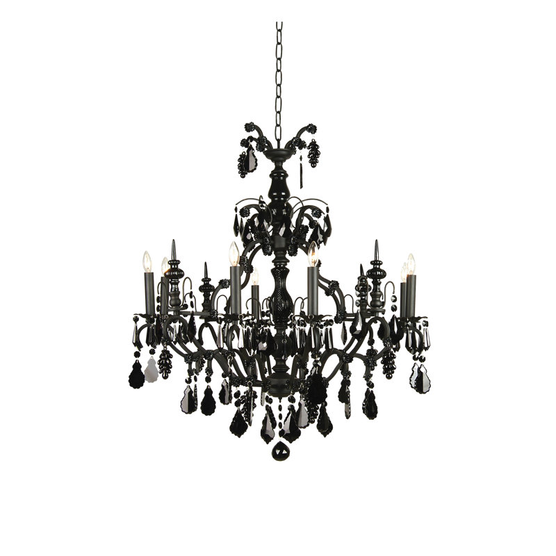 Lustre noir 8 lumières avec cristaux noirs