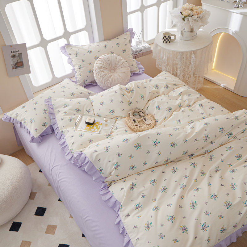Ensemble de housse de couette en coton multicolore à volants, Housse de couette grand et 2 taies d'oreiller stan