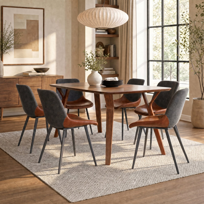  Castillon Two-Tone Upholstered Side Chairs, Brown Faux Leather/Gray Fabric