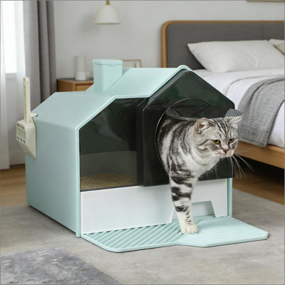 Litière à capuche pour chat avec pelle et tapis