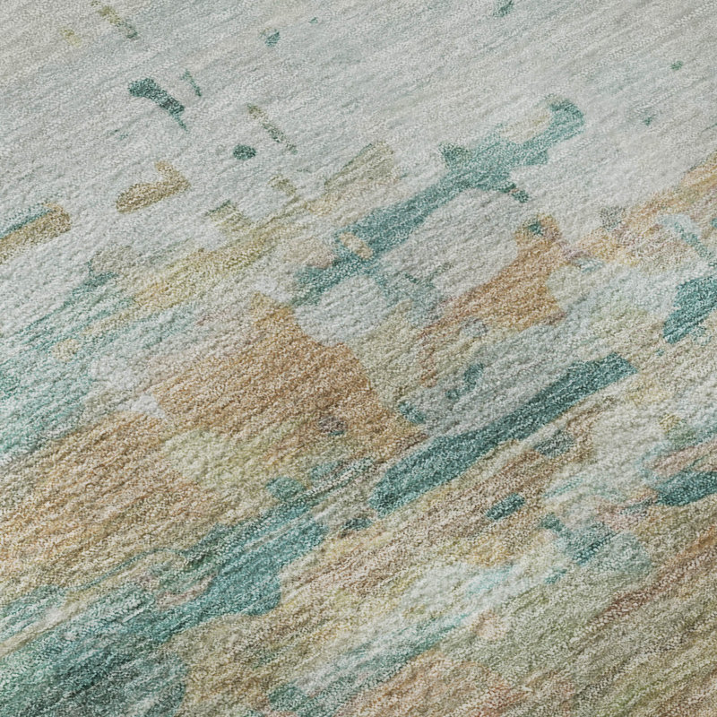 Premium Machine Washable Mayfield AMF2034 Abstract Rug, Teal, 8' x 10'