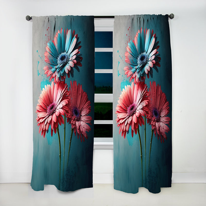 Arlene - Pink And Blue Flower Gerbera I - Gerbera Curtain - Velvet Room Darkening - 1 panel, 52" W x 108" L