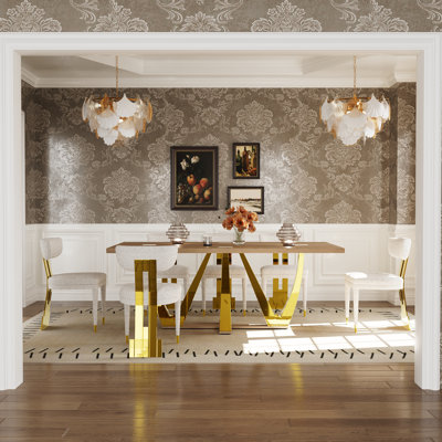 White Boucle Upholstered Dining Chair With Gold Legs Set Of 4