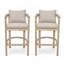 Tabouret de bar d'extérieur en bois au fini blanc clair avec coussin beige, ensemble de 2-973075205