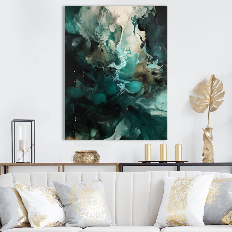 Art encadré sur toile vert et blanc marbré III, H 32 po x l 24 po x P 1 po, Toile tendue