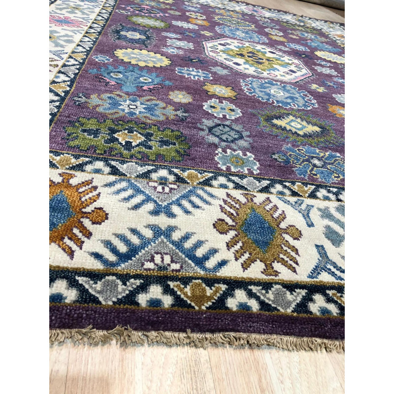 Purple Hand-Knotted Wool Floral Constellation Classic Traditional Modern Contemporary Carpet Rug, 9' x 12'