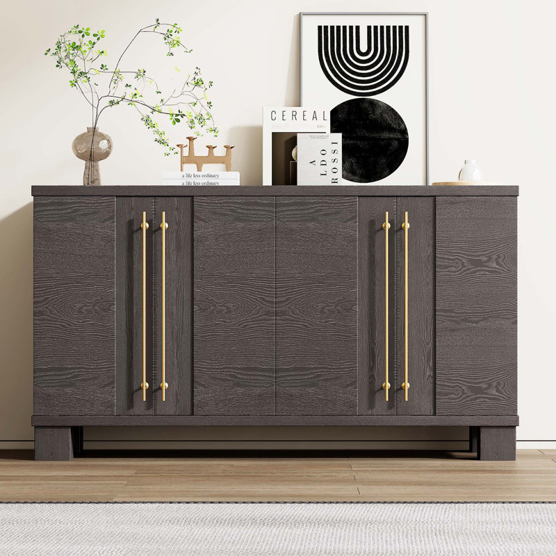 Buffet avec rangement, buffet en bois avec tablettes réglables et poignées dorées pour la cuisine, la salle à manger et le salon (taupe)