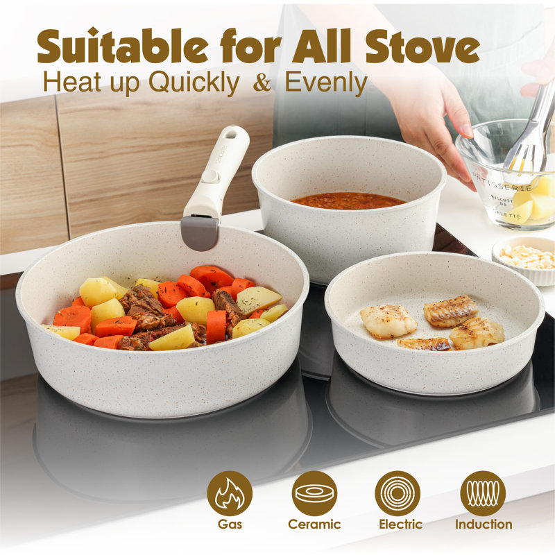 White 17-Piece Nonstick Aluminum and Stainless Steel Cookware Set