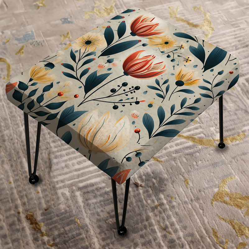 Retro Coral Flair Gardens Serenity - Floral Rectangle Ottoman