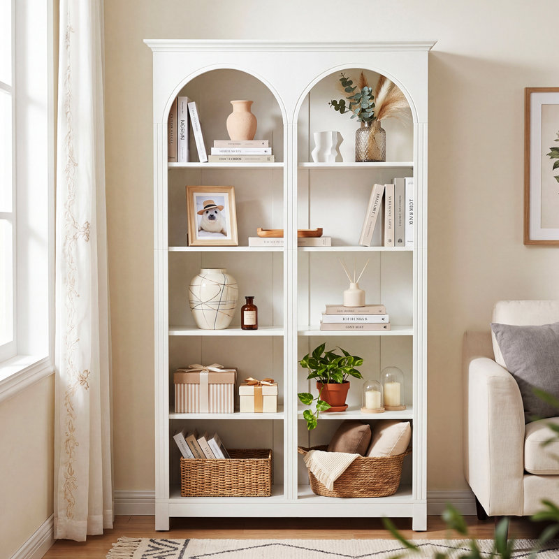 5-Tier Farmhouse Tall Bookshelf, 70.87-Inch Wood Bookcase with Open Shelves, Large Mid Century Modern Book Shelf Vintage Display Storage Shelving Unit for Home Office, White
