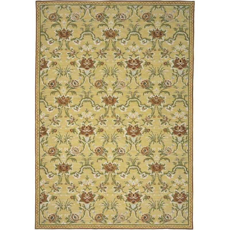 Hand-Knotted High-Quality Gold and Green Area Rug