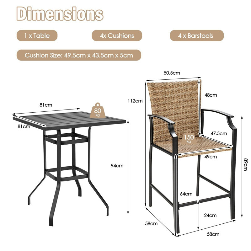 Abdulhameed 4 - Person Patio Dining Set with Square Table