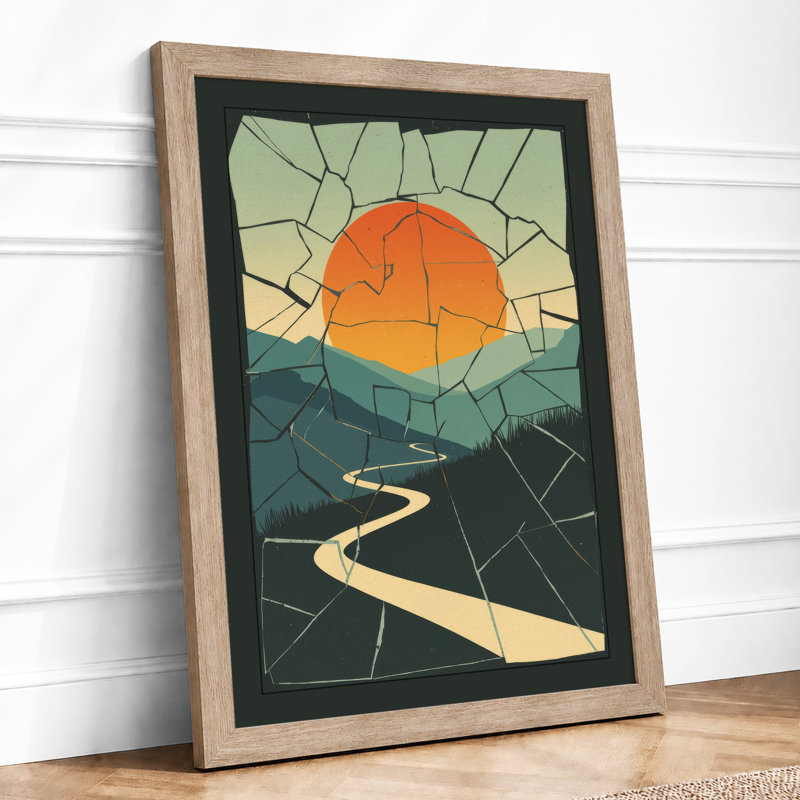 Sunset Over Fractured Land Geometric - Print, Oak, A4 - 29.7 x 21.0 cm