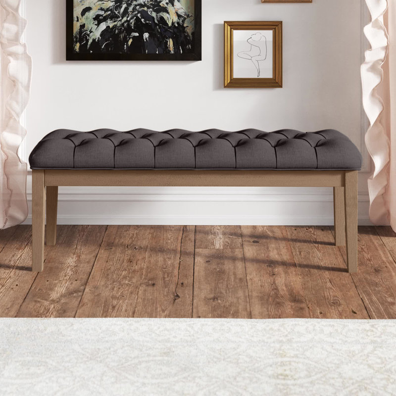 Dukinfield Upholstered Bench, Dark Gray Linen, Natural