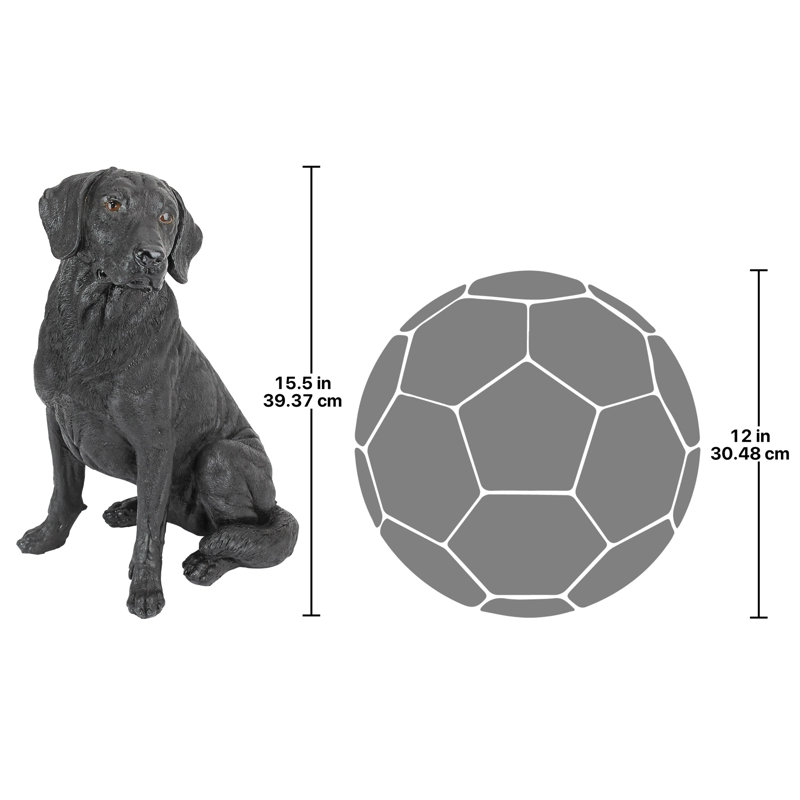 Black Resin Labrador Retriever Dog Garden Statue, 15.5 Inches Tall