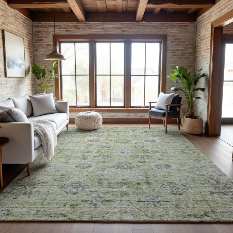 Premium Machine Washable Konopka AMF1110 Damask Rug, Rectangle 10' x 14'