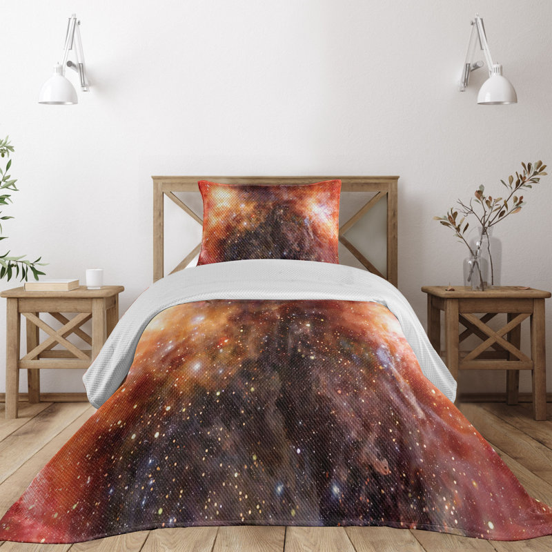 King Size Burnt Orange and Black Nebula Polyester Bedspread Set