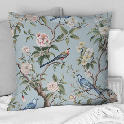 Coussin Chinoiserie avec oiseaux et pivoines - imprimé floral