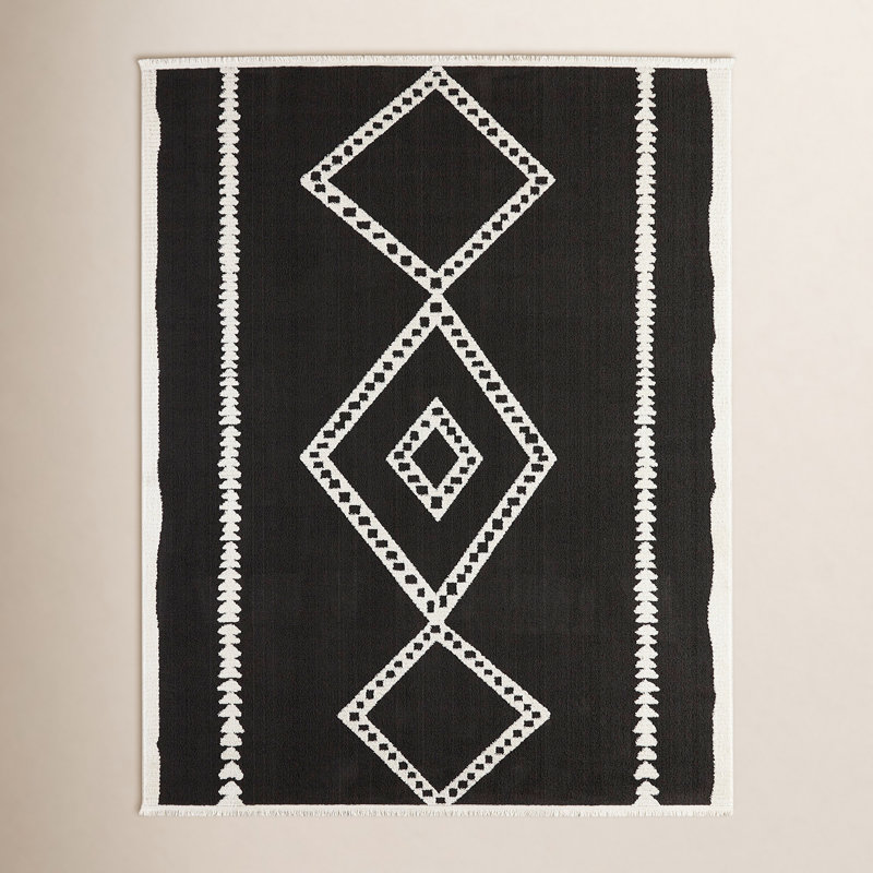 Tapis noir / blanc Lange Southwestern, Rectangle 5 pi 3 po x 7 pi 2 po