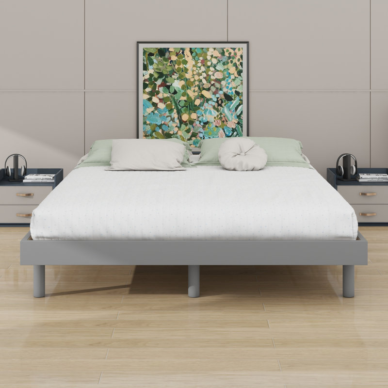 Modern Design Floating Platform Bed Frame, Gray, Full