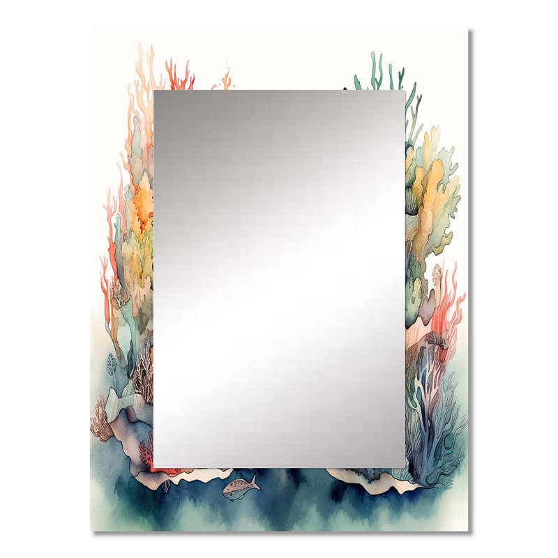 Vibrant Coral Reef II - miroir décoratif de plage, miroir mural moderne, impression d'art en métal, 32 po x 24 po