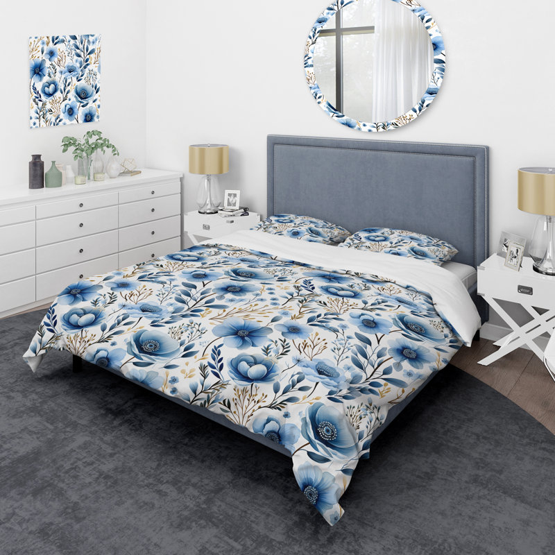 Ensemble de housse de couette Watercolor Whimsy Blue Floral Melody IV - Floral