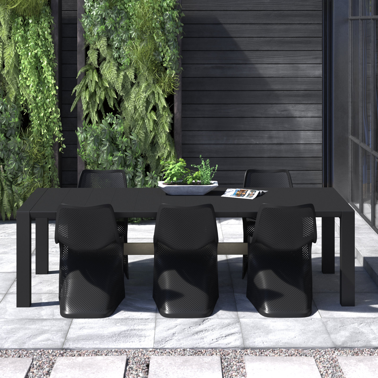 Farrah 118" Patio Dining Set, Black