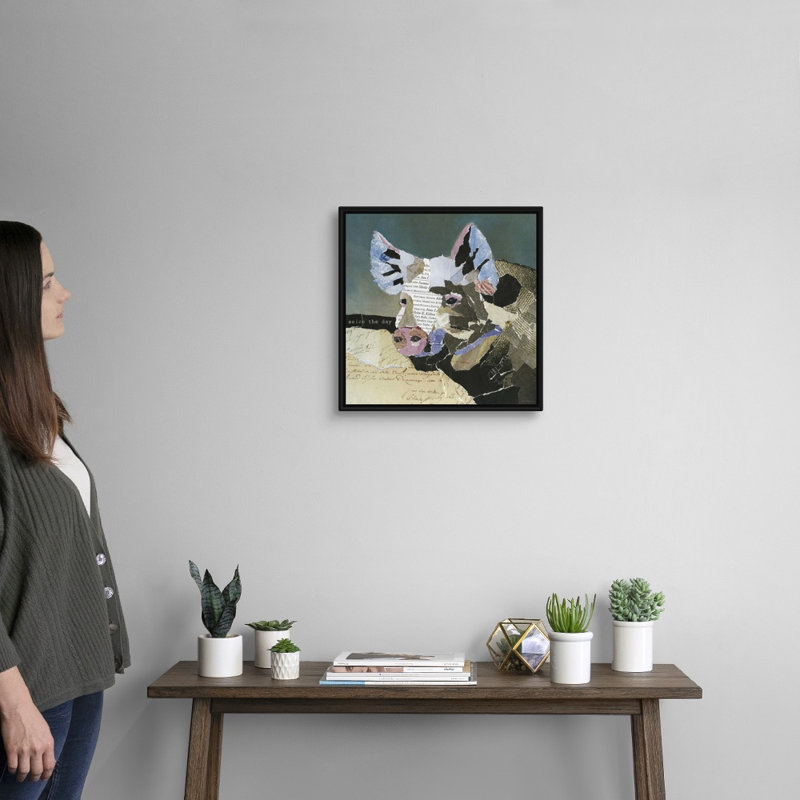 Cochon de campagne - Impression sur toile, Cadre flottant noir, H 17,7 po x l 17,7 po x P 1,75 po