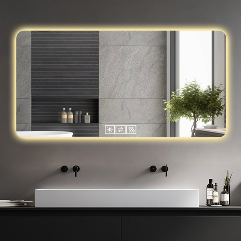 Miroir 28 x 60 pouces avec DEL - Trois couleurs à intensité variable, doux, antibuée, moderne, anticorrosion, verre résistant à l'eau et réglable