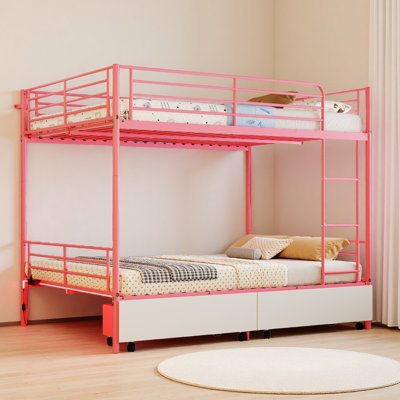 Bunk Bed With USB Charging Station, Able To Split, Metal Bunk Bed, Storage Space, Bed With Safety Guardrail & Ladders, No Box Spring Needed