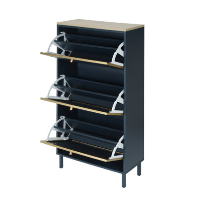 Range-chaussures 3 portes en métal, armoire de rangement pour chaussures autoportante, rotin en métal, vestibule