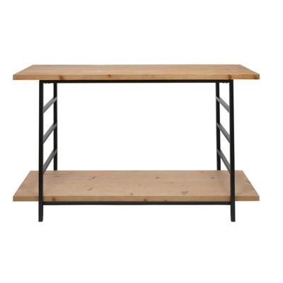 Industrial Console Table, 48" Modern Wood and Metal Entryway Table with Storage Shelf, Minimalist 2-Tier Iron Frame Sofa Table for Hallway, Living Room & Behind Couch