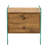 Two-drawer nightstand: mdf surface with stickers, tempered glass sides, elegant design, excellent storage capacity (111 characters)