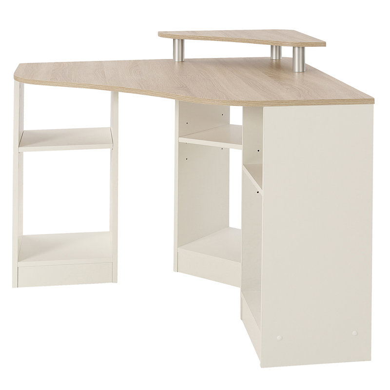 Bismuth Corner Writing Desk, 82cm H x 94cm W x 94cm D, Natural Oak/White