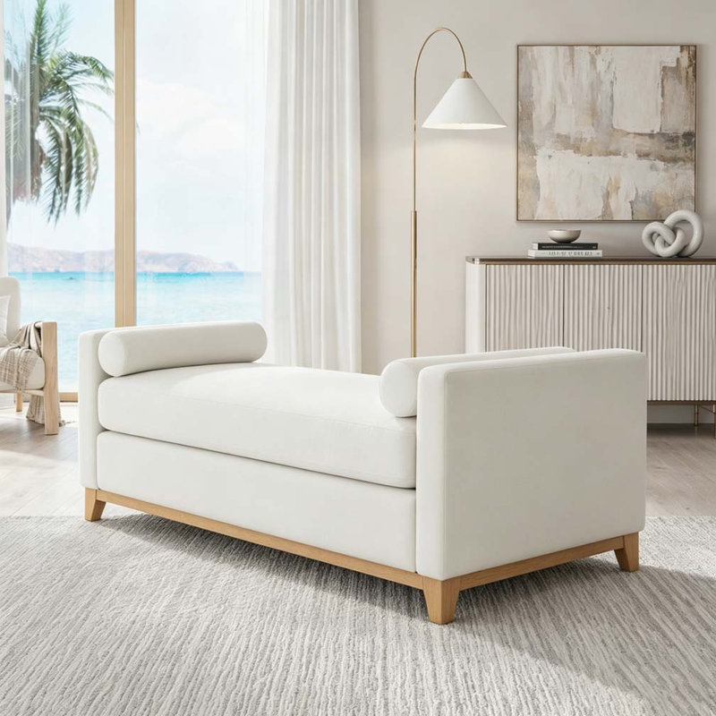 Banc rembourré en bois massif, 66.34 inch, Beige+Natural