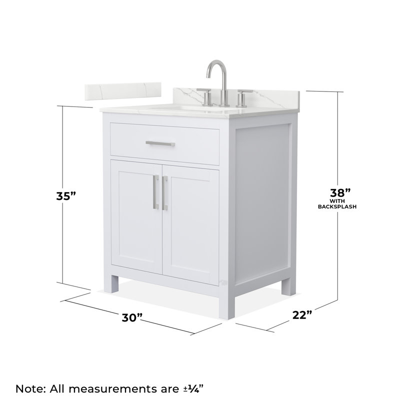 Beckett 30" Freestanding Single Bathroom Vanity with Quartz Top, White, Brushed Nickel, Giotto Quartz
