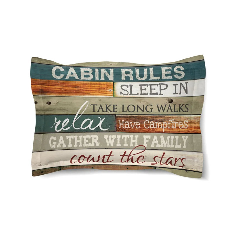 Laural Home Cabin Rules Standard Duvet Sham, Full Sham