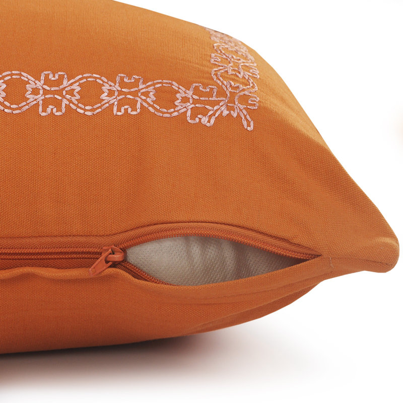 Burnt Orange Cotton Embroidered Square Throw Pillow Set