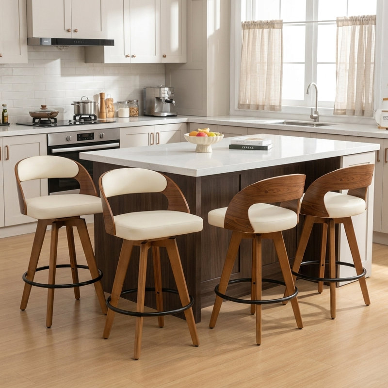 Ensemble de 4 tabourets pivotants Humphery, Similicuir beige, Tabouret de bar (siège d'une hauteur de 30 po)