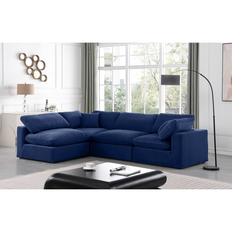 Canapé modulaire réversible en velours Hulene, Velours bleu marine