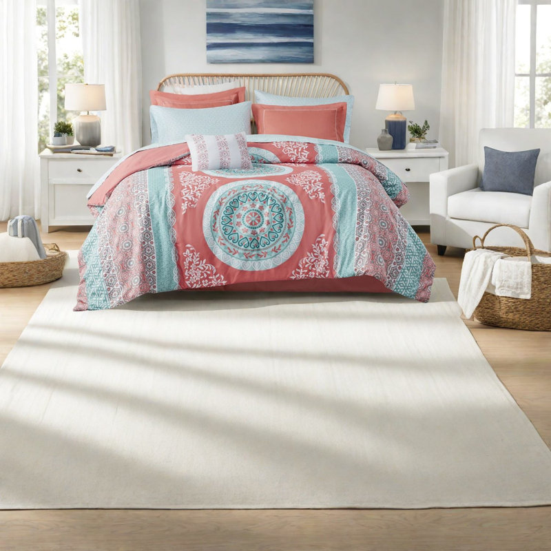 Ensemble de literie Boho en polyester corail avec un design bohémien moderne pour la maison