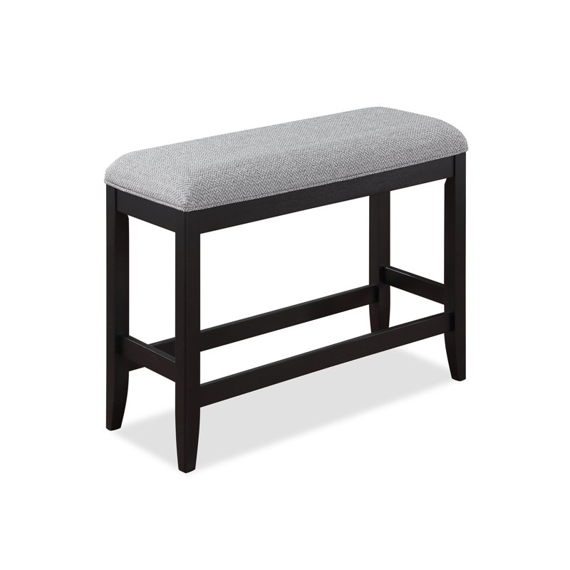 1Pc Transitional Finish Fabric Upholstered Counter-Height Dining Bench, Gray, Black