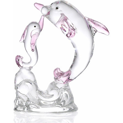 Crystal Dolphin Pair Decorative Figurine with Pink Accents