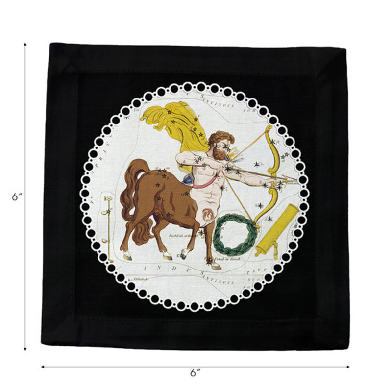 Zodiac Sagittarius Cotton Sateen Cocktail Napkins, Black